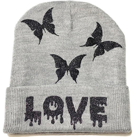 Winter Skully Beanie Hat with Love Quote - Picture 5 of 5
